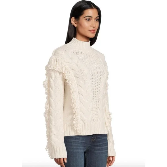 SANCTUARY Sweater Size XL NEW Crafted Fringe Sweater Chalk Cream - Picture 8 of 8